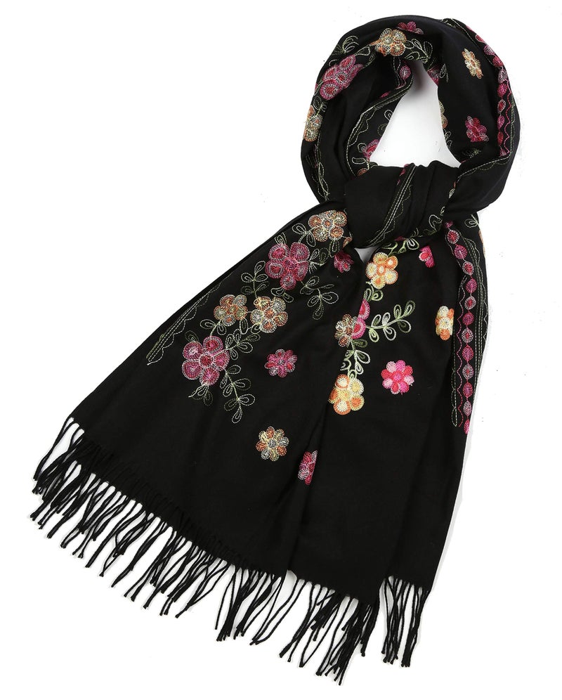 Sakkas Ginata Women's Large Casual Super Soft Embroidery Scarf Shawl Wrap Stole - Pink Yellow - OS - Image 5